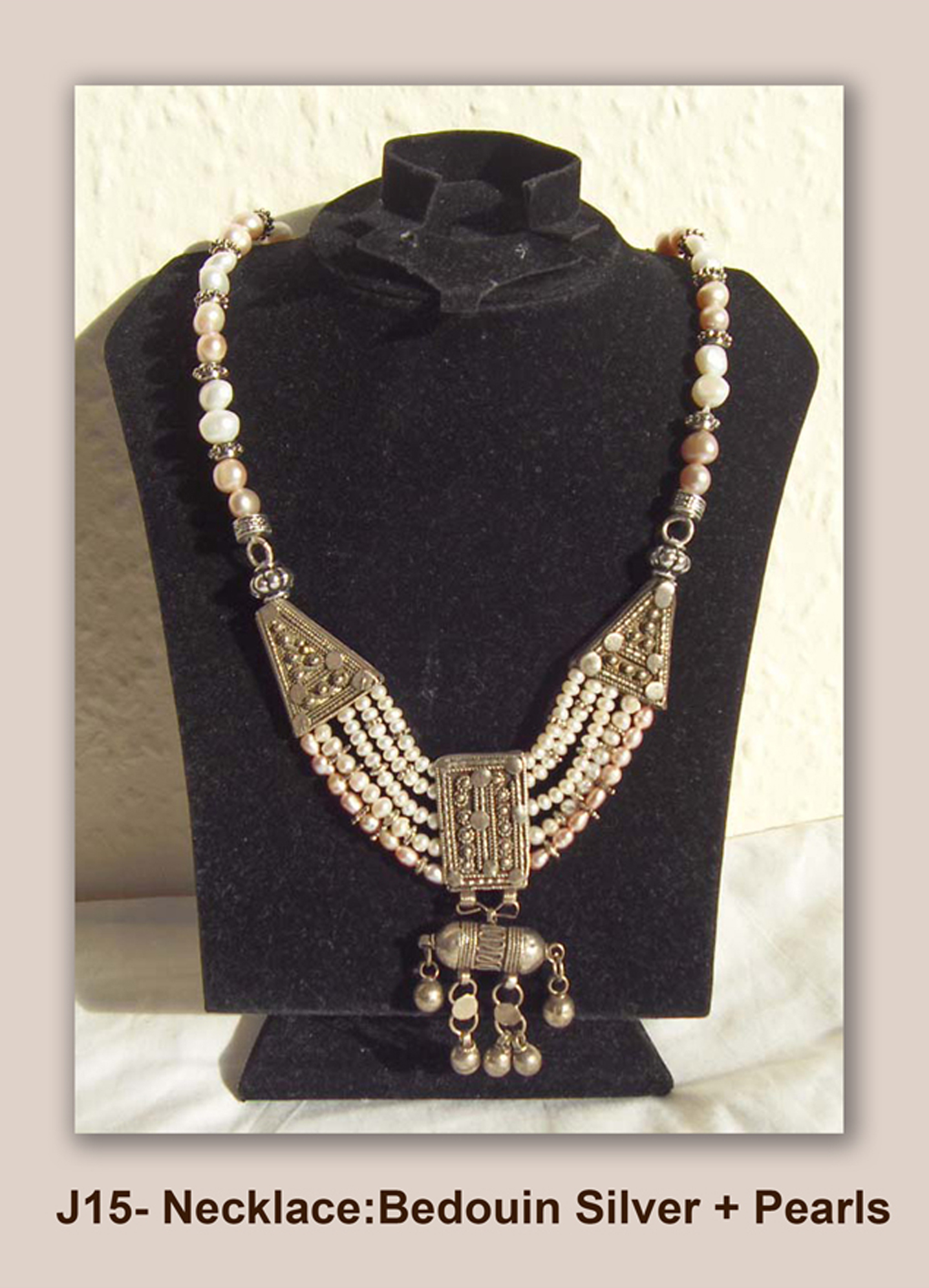 Bedouin silver necklace with pearls